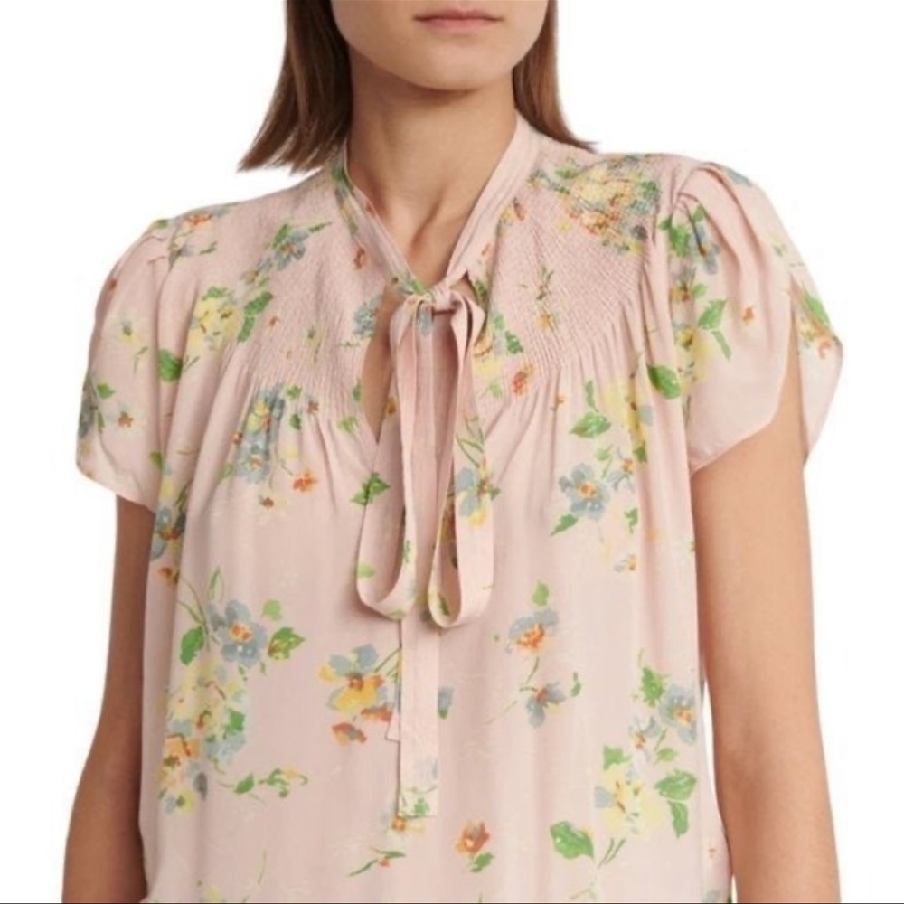 Polo Ralph Lauren- Floral Tulip Sleeve- Tie Neck Blouse - Size S